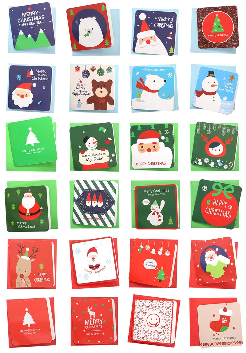 Rayker 24 Pack RQKER Mini Christmas Greeting Cards & Envelopes, Cute Stweety Small Size 3â€œ x 3" Merry Christmas Greeting Cards Festival Colors (Pack of 24) - Image 1